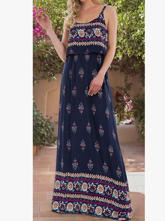 Emma Company Dresses & Skirts - Boho Floral Navy Maxi Dress